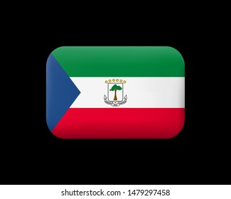 Flag of Equatorial Guinea. Matted Vector Icon and Button. Rectangular Shape with Rounded Corners. Isolated