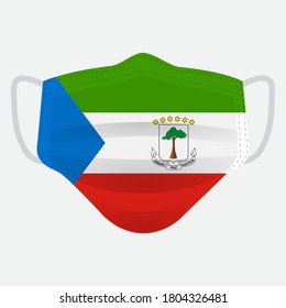 Flag of Equatorial Guinea on medical face mask Front side vector isolated on white background. EPS.file. Medical face mask concept protect people in country from virus.