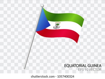Flag of EQUATORIAL GUINEA with flag pole waving in wind.Vector illustration