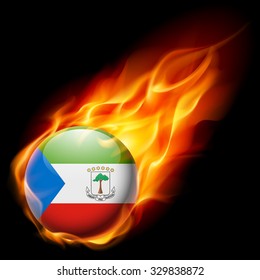 Flag of Equatorial Guinea as round glossy icon burning in flame