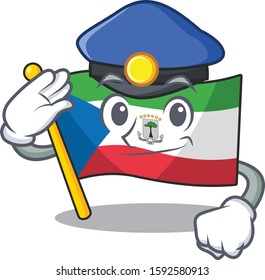 Flag equatorial guinea Scroll Cartoon mascot style as a Police officer