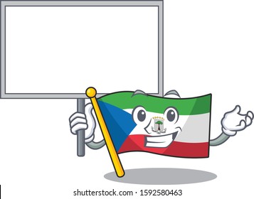 Flag equatorial guinea Scroll cute cartoon character bring a board