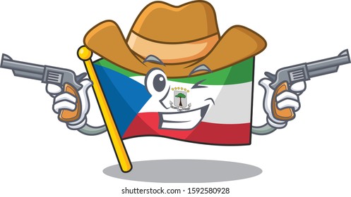 Flag equatorial guinea Scroll mascot performed as a Cowboy with guns