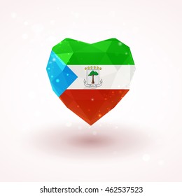 Flag of Equatorial Guinea in shape of diamond glass heart in triangulation style for info graphics, greeting card, celebration of Independence Day, printed materials 