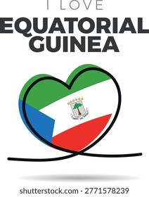 Flag of Equatorial Guinea. Stylized heart-shaped framed design. A continuous black line that loops to form the heart's silhouette, adding a minimalist and artistic touch. Love and patriotism for the culture