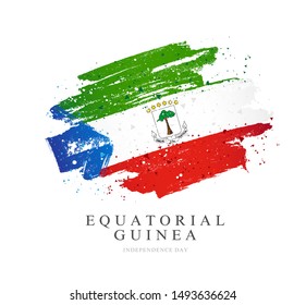 Flag of Equatorial Guinea. Vector illustration on a white background. Brush strokes are drawn by hand. Independence Day.
