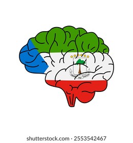 Flag of Equatorial Guinea. Vector illustration of a combination of a human brain with a country flag on a white background.