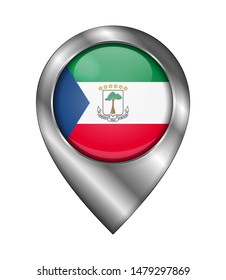 Flag of Equatorial Guinea. Vector Sign and Icon. Location Symbol Shape. Silver. Isolated