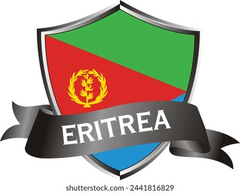 Flag of eritrea as around the metal silver shield with eritrea flag