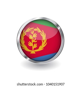 Flag of eritrea, button with metal frame and shadow. eritrea flag vector icon, badge with glossy effect and metallic border. Realistic vector illustration on white background.