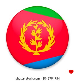 Flag of Eritrea in the form of a round button with a light glare and a shadow. 