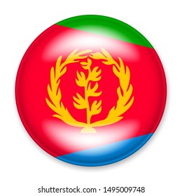 Flag of Eritrea in the form of a round button with a light glare and a shadow. 