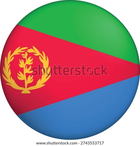Flag of Eritrea. Glossy circular flag. Button appearance. 3D Icon Design with depth. Professional, tactile look. Perfect for representing national identity in digital interfaces and perfect for websites.