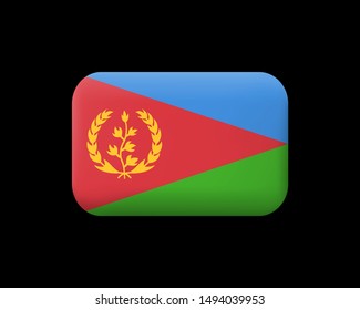 Flag of Eritrea. Matted Vector Icon and Button. Rectangular Shape with Rounded Corners. Isolated