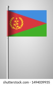 Flag of Eritrea. National Flag on Flagpole. Isolated Illustration on Gray Background