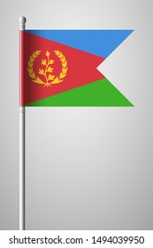 Flag of Eritrea. National Flag on Flagpole. Isolated Illustration on Gray Background