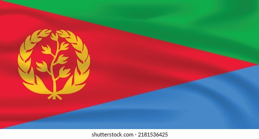 Flag of Eritrea. Realistic waving flag of State of Eritrea. Fabric textured flowing flag of Eritrea.