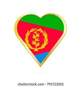 Flag of Eritrea in the shape of Heart, symbol of Love Gold version.