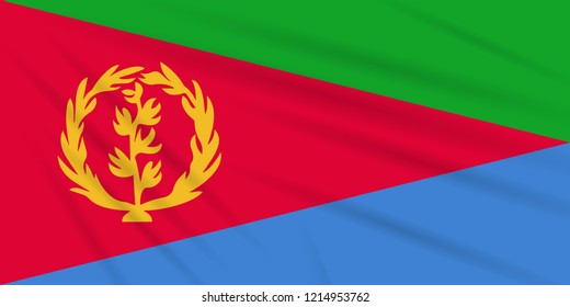 Flag Eritrea swaying in wind, realistic vector.