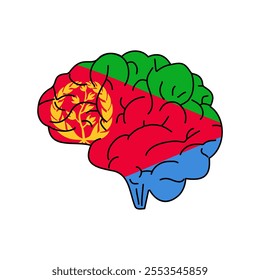 Flag of Eritrea. Vector illustration of a combination of a human brain with a country flag on a white background.
