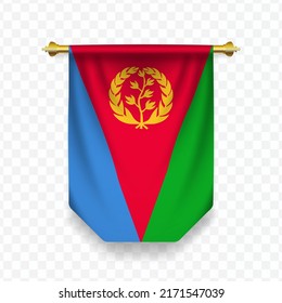 Bandera de Eritrea. Ilustración vectorial de una bandera vertical colgante sobre un fondo transparente (PNG). 