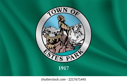 Flag of Estes Park, Colorado, USA. Realistic waving flag of Estes Park vector background.