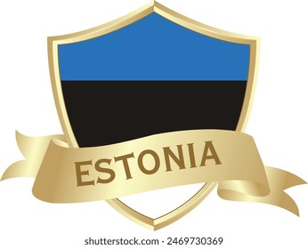 Flag of estonia as around the metal gold shield with estonia flag