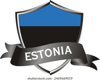 Flag of estonia as around the metal silver shield with estonia flag