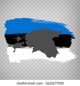 Flag of Estonia from brush strokes and Blank map of Estonia. High quality map Republic of Estonia and national flag on transparent background for your web site design, logo. Europe. EPS10. 