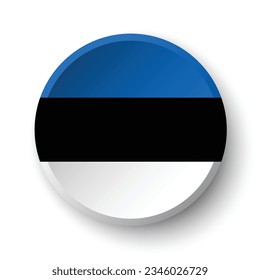 Flagge Estlands. Button-Flag-Symbol. Standardfarbe. Circle Icon Flag. 3D-Abbildung. Computergrafik. Digitale Illustration. Vektorgrafik.