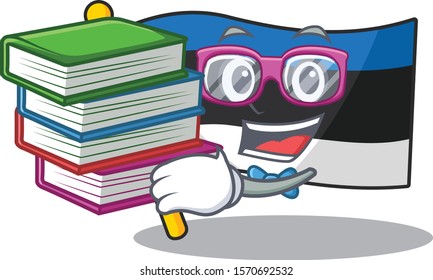 Flag estonia cartoon with in student bring book character