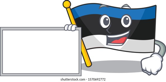 Flag estonia Character cartoon style with board on his hand