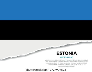 Bandera de Estonia. Creativo efecto de borde de papel rasgado sobre fondo transparente con irregularidades irregulares. Una apariencia tridimensional con sombras realistas, como si hubiera sido rasgada para revelar una superficie blanca debajo