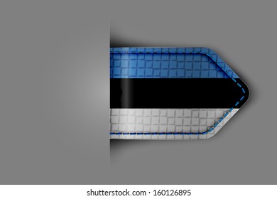 Flag of Estonia in the form of a glossy textured label or bookmark. Vector illustration.