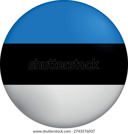 Flag of Estonia. Glossy circular flag. Button appearance. 3D Icon Design with depth. Professional, tactile look. Perfect for representing national identity in digital interfaces and perfect for websites