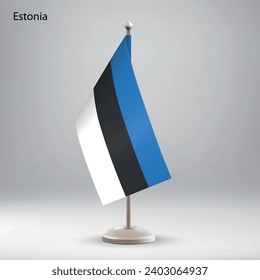 Flag of Estonia hanging on a flag stand. Usable for summit or conference presentaiton
