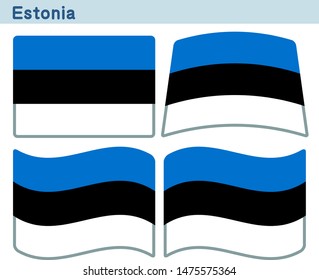 Flag of Estonia. Flag icon set of four different shapes. Vector Illustration.
