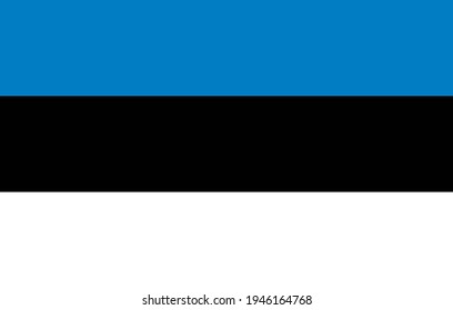 Flag of Estonia. Official flag of the Republic of Estonia with the correct proportions and colors. Three equal horizontal stripes - top blue, middle black, bottom white. Flat icon. Texture map. Vector