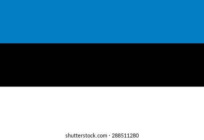 Flag of Estonia .Official state symbol of the Republic of Estonia. Correct size, proportions and colors. Three stripes - blue, black, white. For political articles, news and official events.
