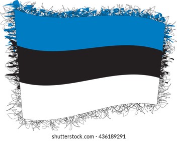 Flag of Estonia, officially the Republic of Estonia. Vector illustration of a stylized flag. Shaggy edge.