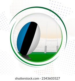 Flag of Estonia on rugby ball. Round rugby icon with flag of Estonia. Vector illustration.
