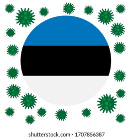 Flag of Estonia with outbreak deadly coronavirus covid-19. Banner with the spread of Coronavirus 2019-nCoV virus strain. A large national flag of Estonia against coronavirus background.