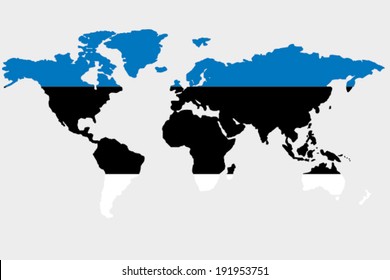 The flag of Estonia in the outline of the world