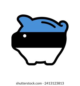 Bandera de Estonia, icono del banco de cerdos, símbolo del vector.