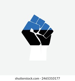 Flag of Estonia in the shape of raised hand sign isolated on background. Fist symbol modern, simple, vector, icon for website design, mobile app, ui. Vector Illustration