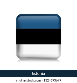 Flag of Estonia. Square glossy badge. Vector.