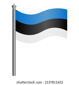 Bandera de Estonia. Ilustración vectorial. La tela está decorada con tres rayas. El símbolo nacional del estado se desarrolla en el viento. Estilo plano. Fondo aislado. Temas políticos.