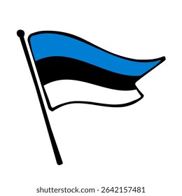 Flag of Estonia. Estonia flag vector illustration icon design in the hand-drawn style. Fluttering flagpole flag.