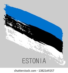 Flag of Estonia. Vector illustration on gray background. Brush strokes. Abstract concept. Elements for design.