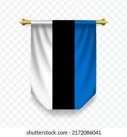 Flag of Estonia. Vector illustration of a vertical hanging flag on a transparent background (PNG).